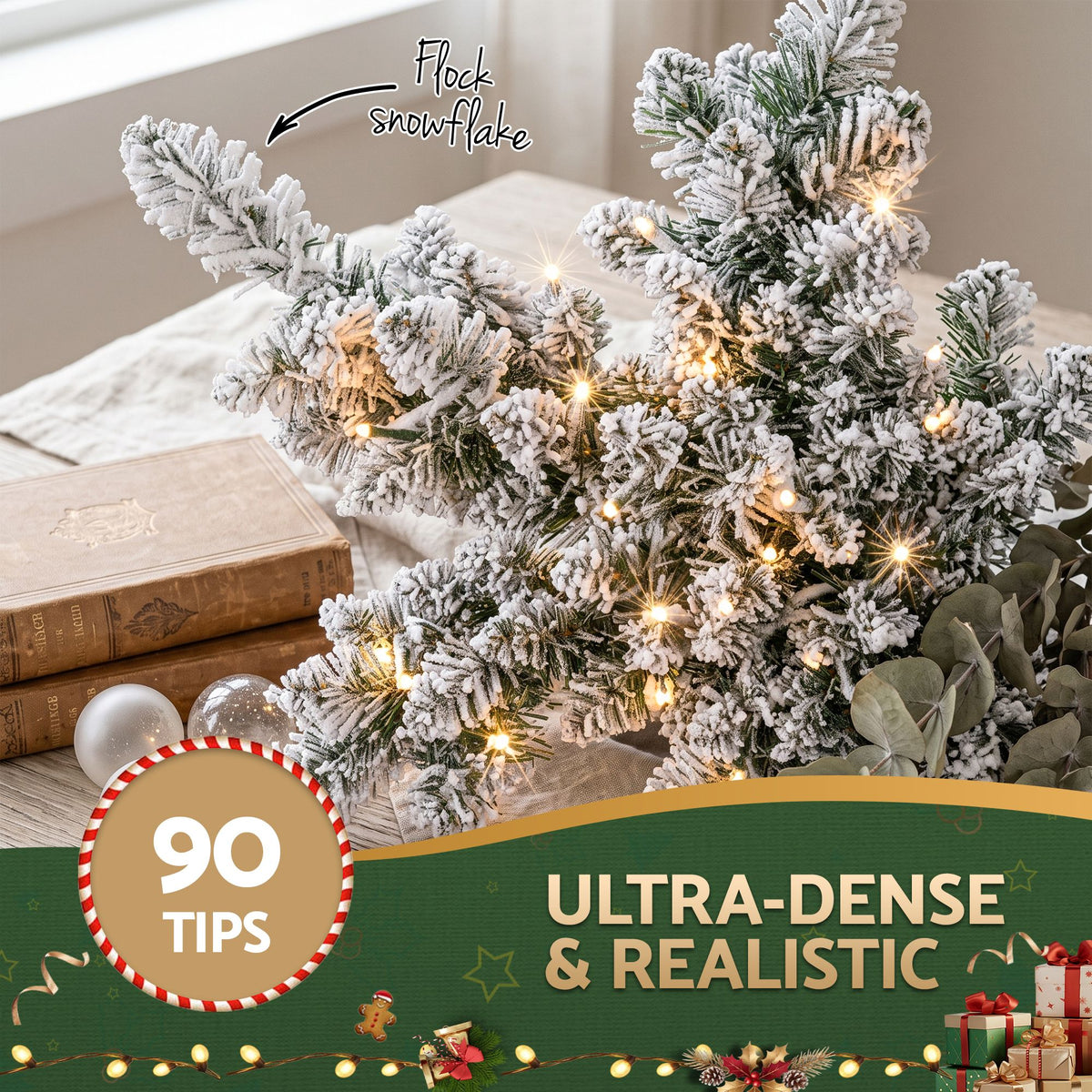 60cm Pre-lit LED Snow Flocked Star Christmas Wreath
