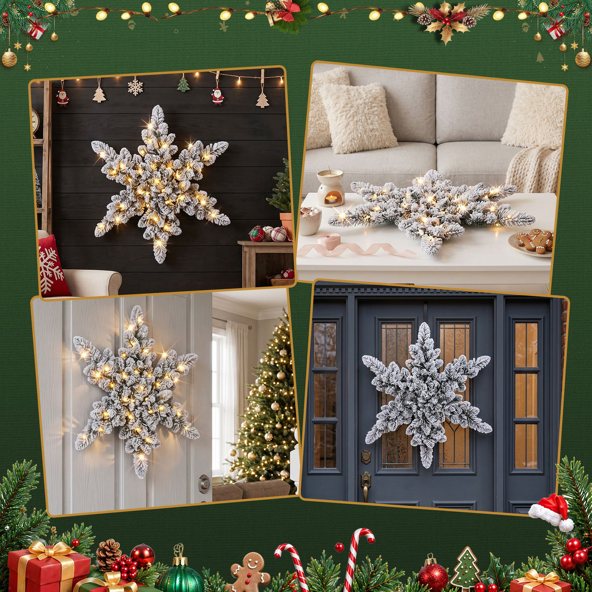 60cm Pre-lit LED Snow Flocked Star Christmas Wreath