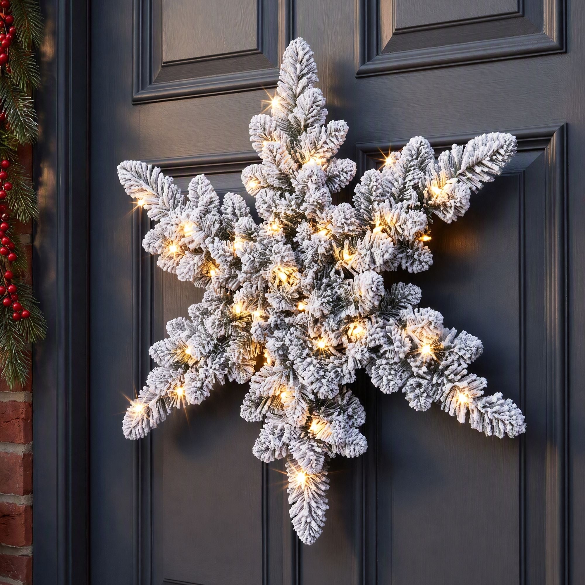 60cm Pre-lit LED Snow Flocked Star Christmas Wreath