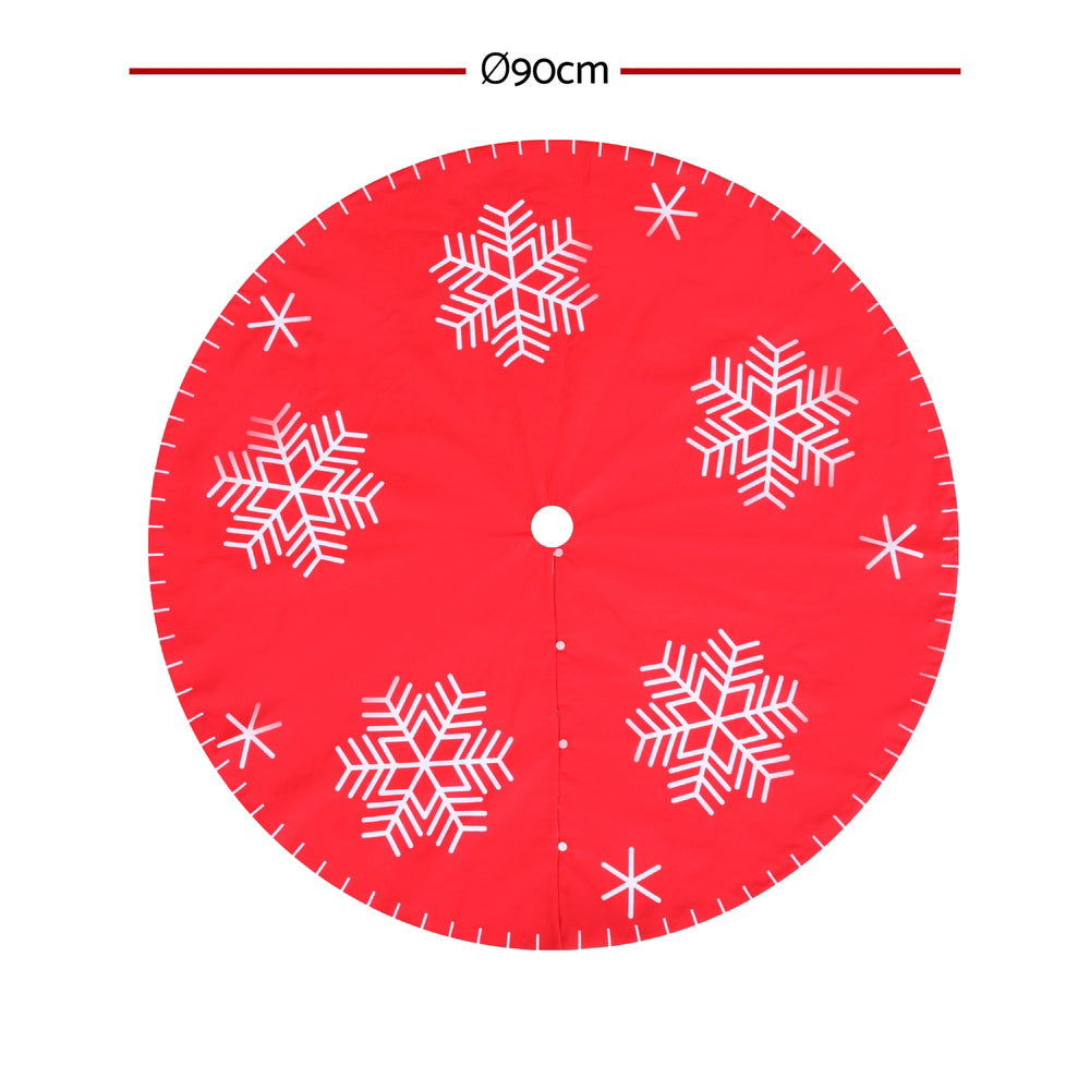 90cm Snowflake Christmas Tree Skirt - Red - Homecoze