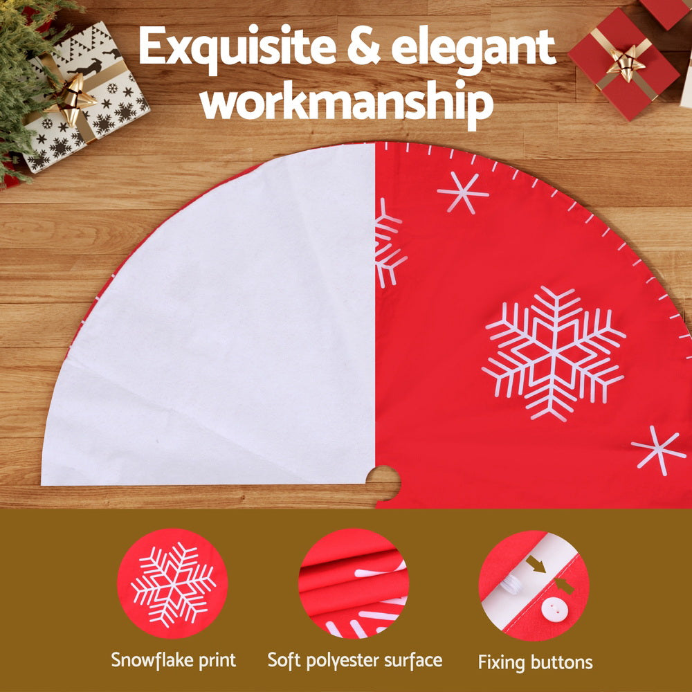 90cm Snowflake Christmas Tree Skirt - Red - Homecoze