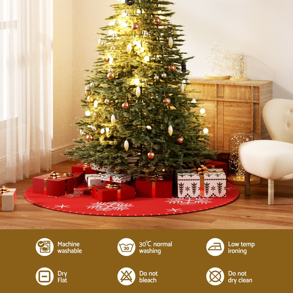 90cm Snowflake Christmas Tree Skirt - Red - Homecoze