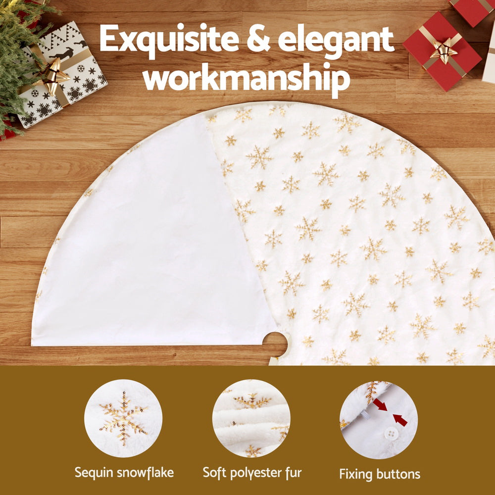 120cm Snowflake Christmas Tree Skirt - White - Homecoze