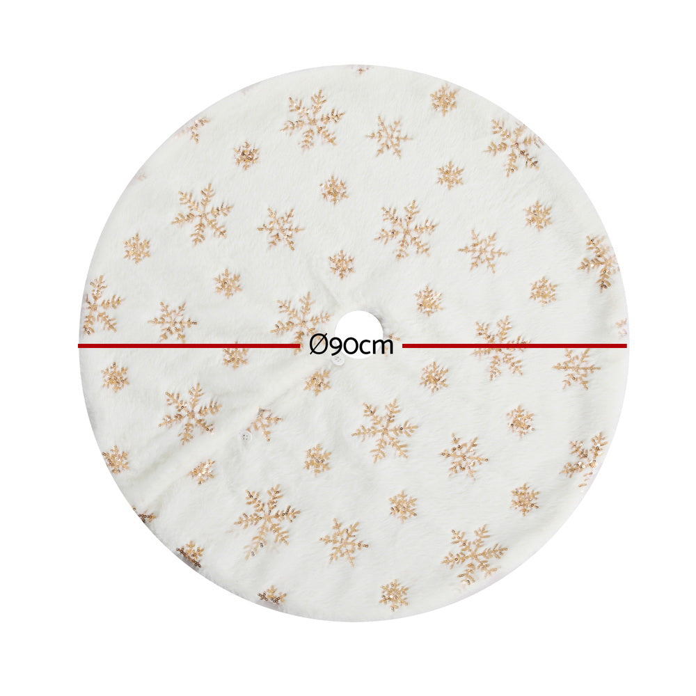 90cm Snowflake Christmas Tree Skirt - White - Homecoze