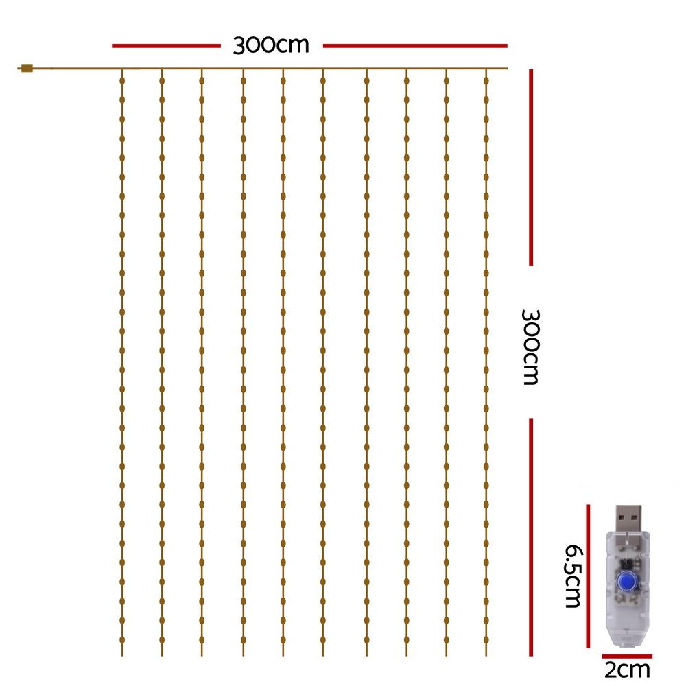 3m x 3m LED Curtain Christmas Lights 300 LED - Warm White
