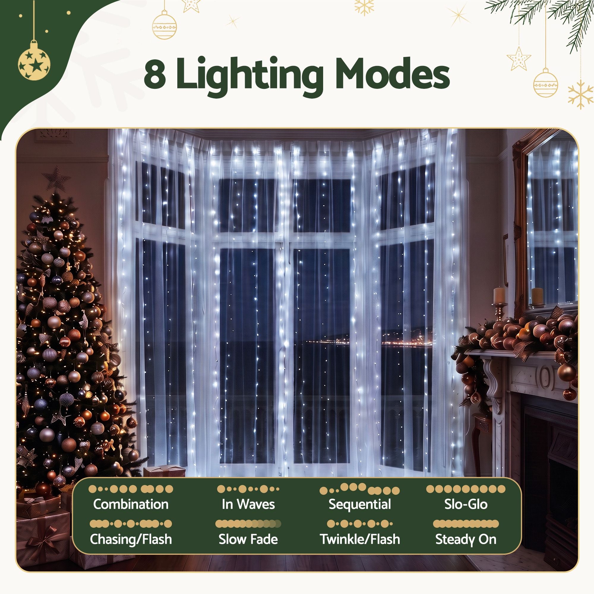 3m x 3m LED Curtain Christmas Lights 300 LED - Cool White