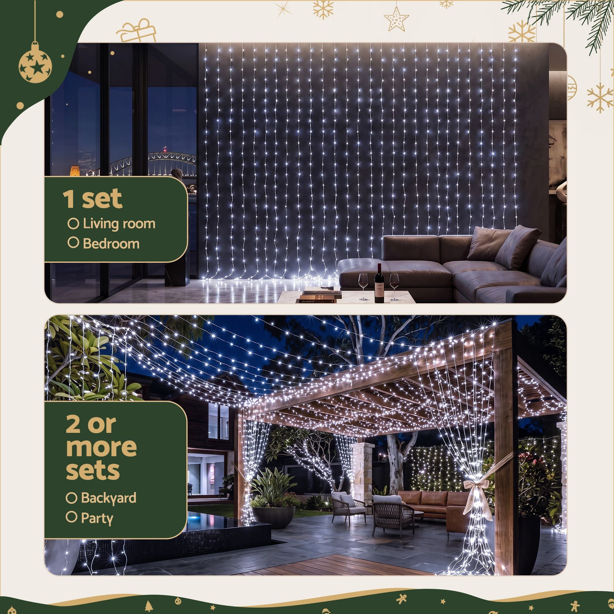 3m x 3m LED Curtain Christmas Lights 300 LED - Cool White