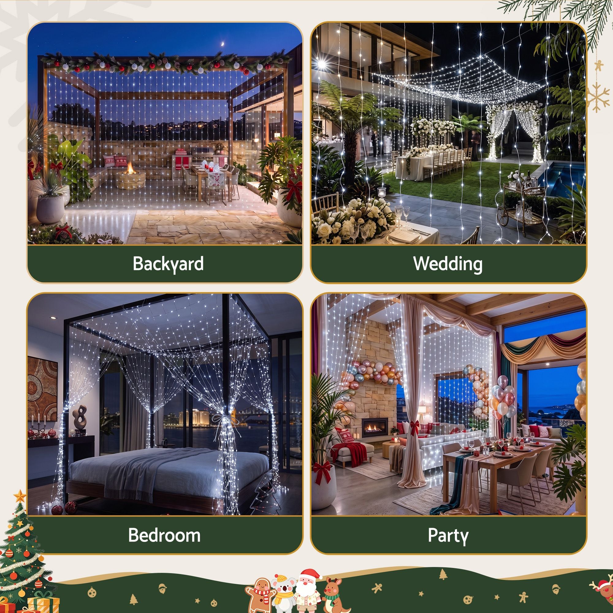 3m x 3m LED Curtain Christmas Lights 300 LED - Cool White