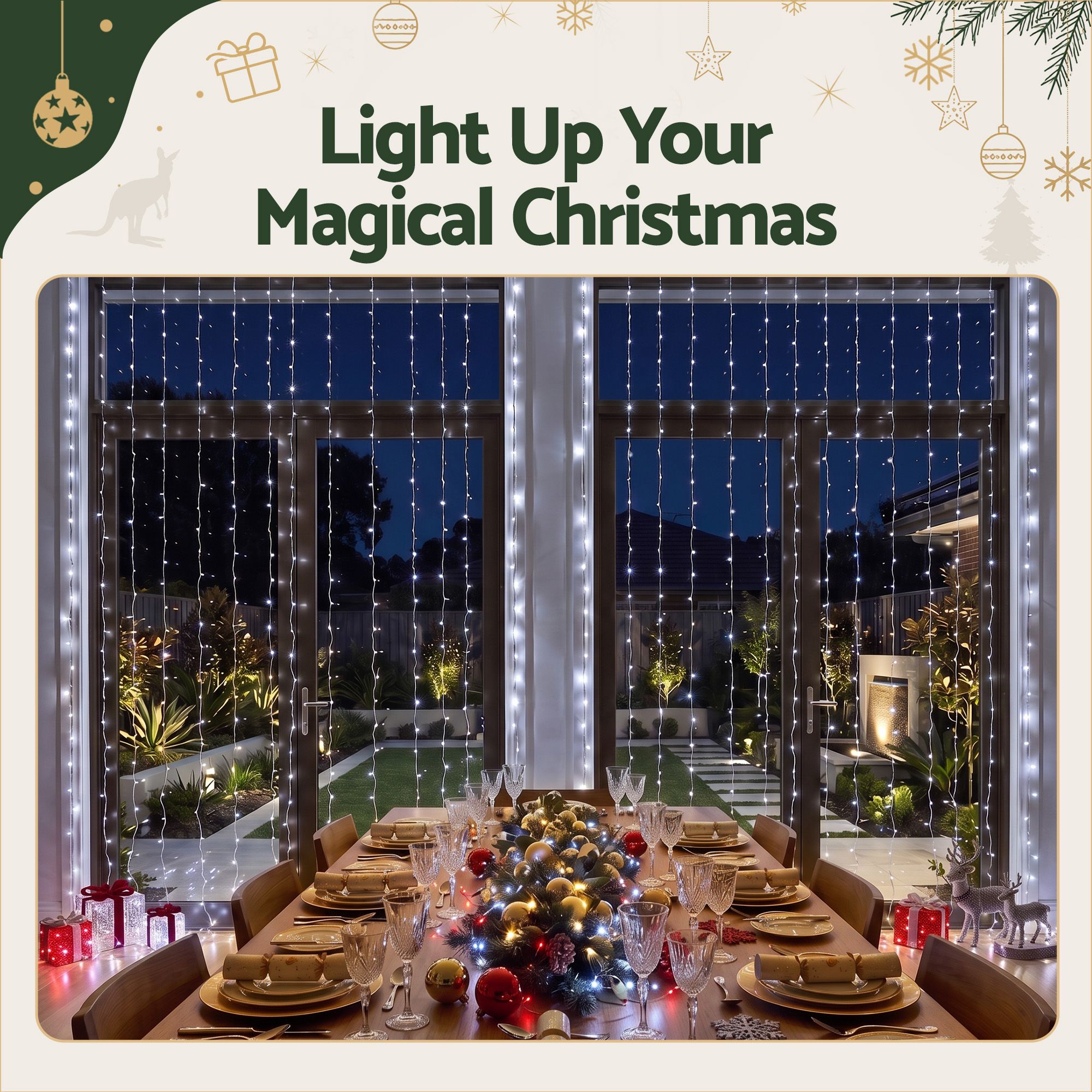 3m x 3m LED Curtain Christmas Lights 300 LED - Cool White
