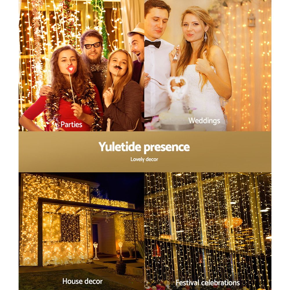 6m x 3m Curtain Christmas Lights 600 LED - Warm White - Homecoze