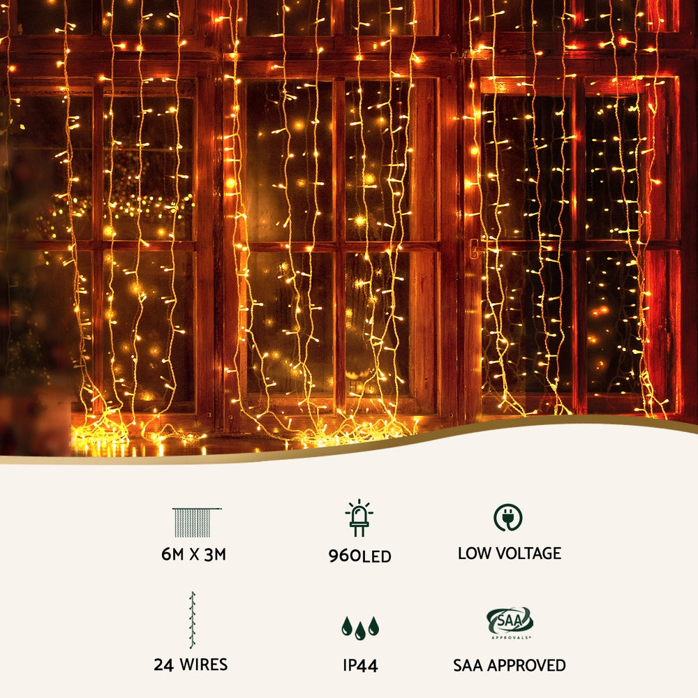 6m x 3m Christmas Curtain Lights 960 RGB LED - Multicolour - Homecoze