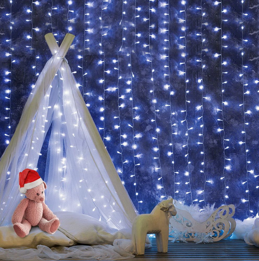 6m x 3m Curtain Christmas Lights 600 LED - Cool White - Homecoze