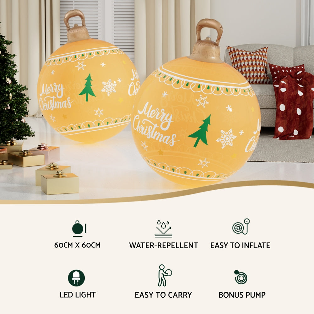 60cm Inflatable LED Christmas Bauble Decoration - Gold - Homecoze