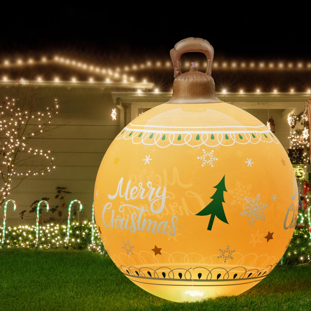 60cm Inflatable LED Christmas Bauble Decoration - Gold - Homecoze
