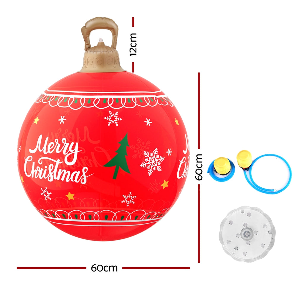 60cm Inflatable LED Christmas Bauble Decoration - Red - Homecoze