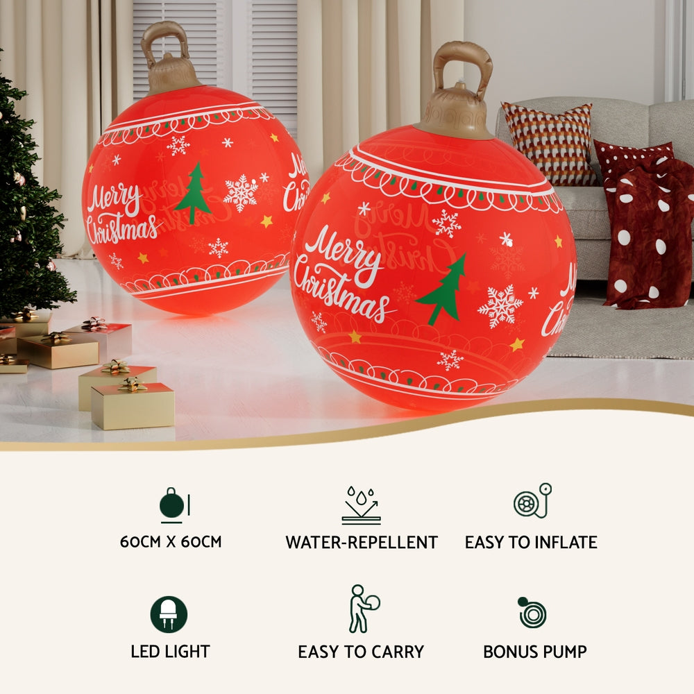 60cm Inflatable LED Christmas Bauble Decoration - Red - Homecoze