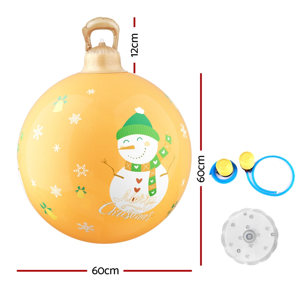60cm Inflatable LED Christmas Snowman Bauble Decoration - Gold - Homecoze