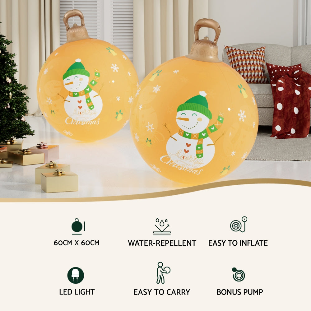 60cm Inflatable LED Christmas Snowman Bauble Decoration - Gold - Homecoze