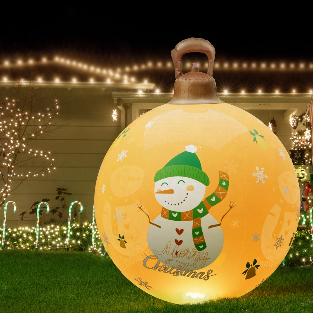 60cm Inflatable LED Christmas Snowman Bauble Decoration - Gold - Homecoze