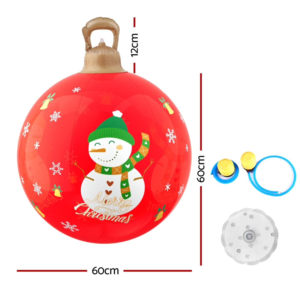 60cm Inflatable LED Christmas Snowman Bauble Decoration - Red - Homecoze