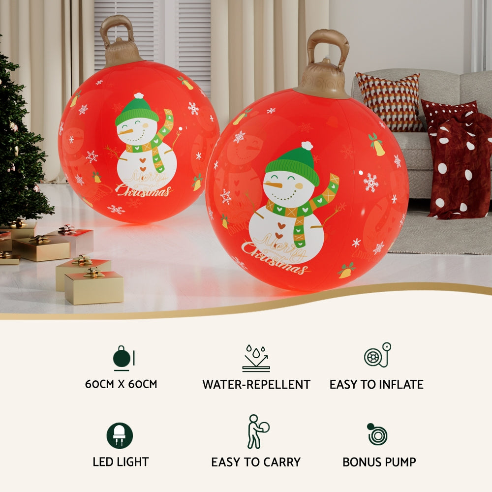 60cm Inflatable LED Christmas Snowman Bauble Decoration - Red - Homecoze