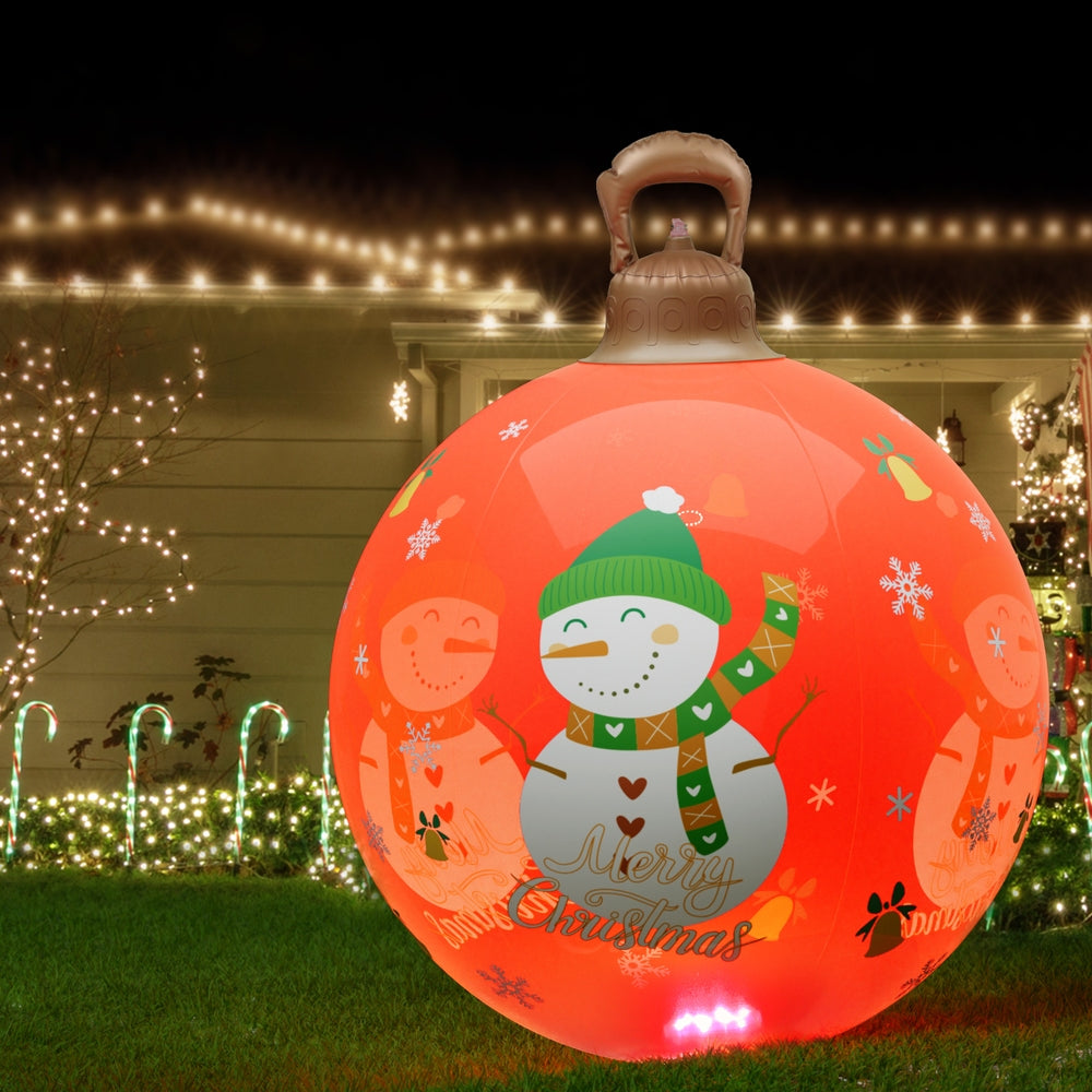60cm Inflatable LED Christmas Snowman Bauble Decoration - Red - Homecoze