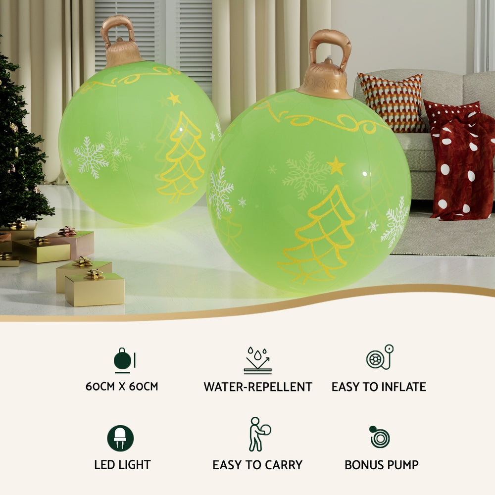 60cm Inflatable LED Christmas Bauble Decoration - Green - Homecoze