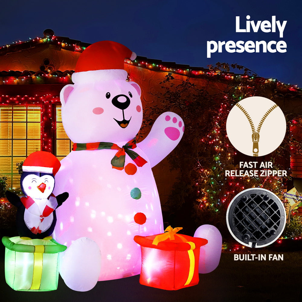 1.8M Christmas Bear & Penguin LED Inflatable - Homecoze