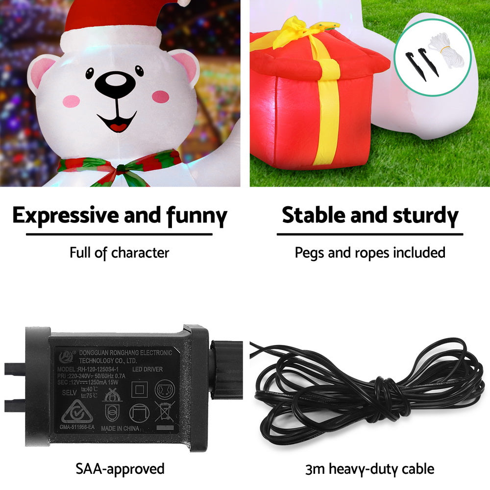 1.8M Christmas Bear & Penguin LED Inflatable - Homecoze