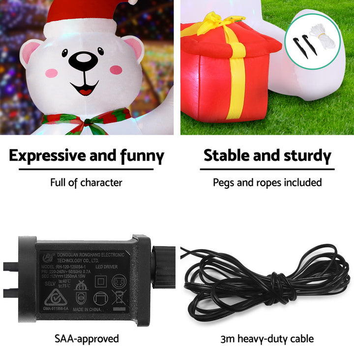 1.8M Christmas Bear & Penguin LED Inflatable - Homecoze