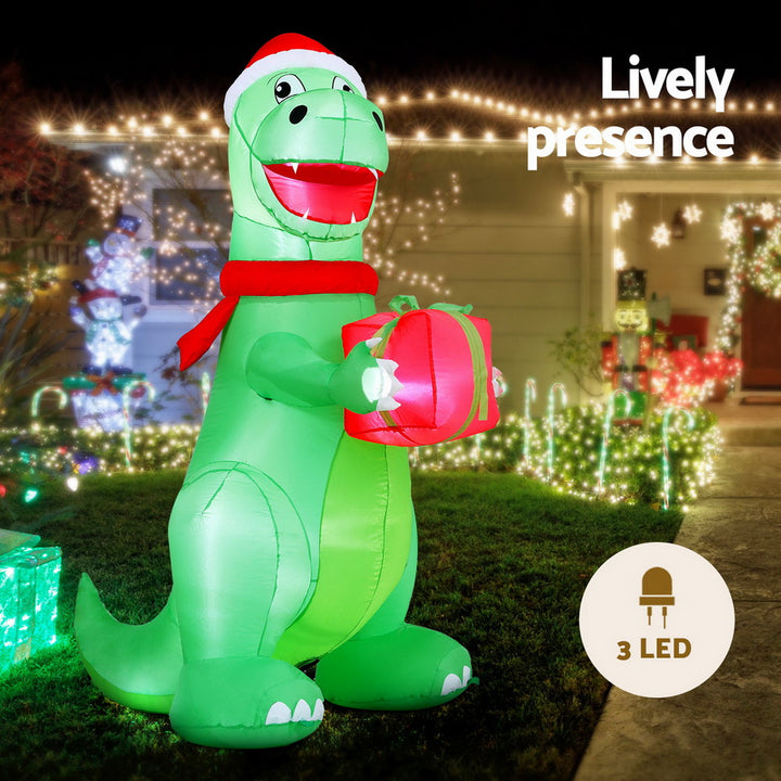 1.8M Festive Dinosaur LED Christmas Inflatable - Homecoze
