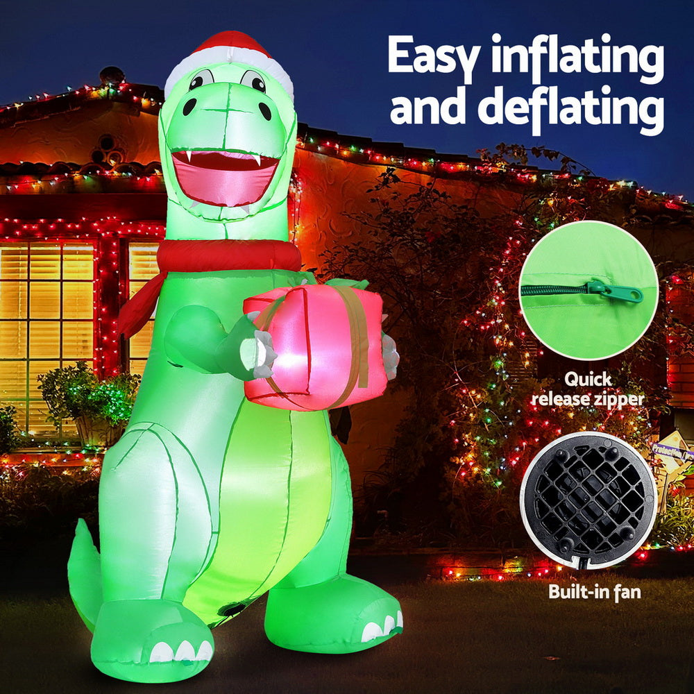 1.8M Festive Dinosaur LED Christmas Inflatable - Homecoze