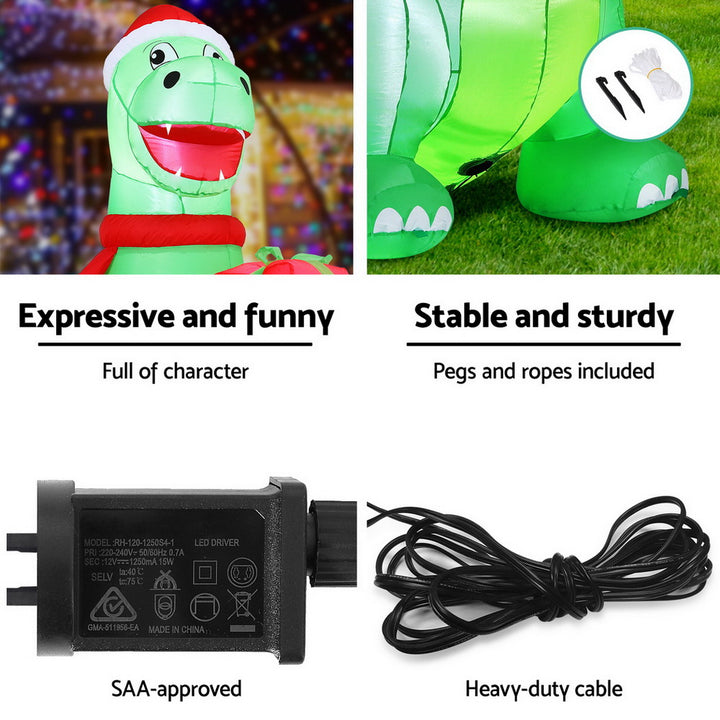 1.8M Festive Dinosaur LED Christmas Inflatable - Homecoze
