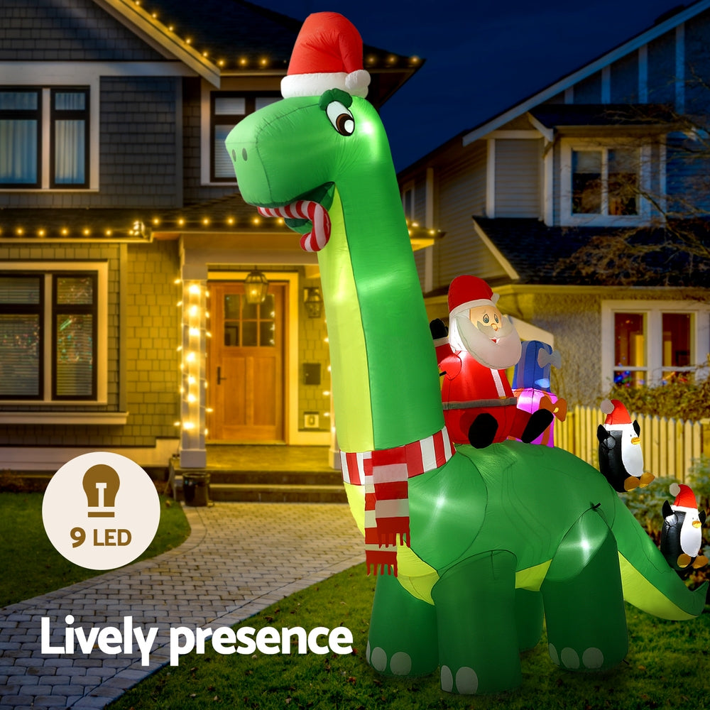 3.8m Santa Riding a Dinosaur Christmas Inflatable - Homecoze