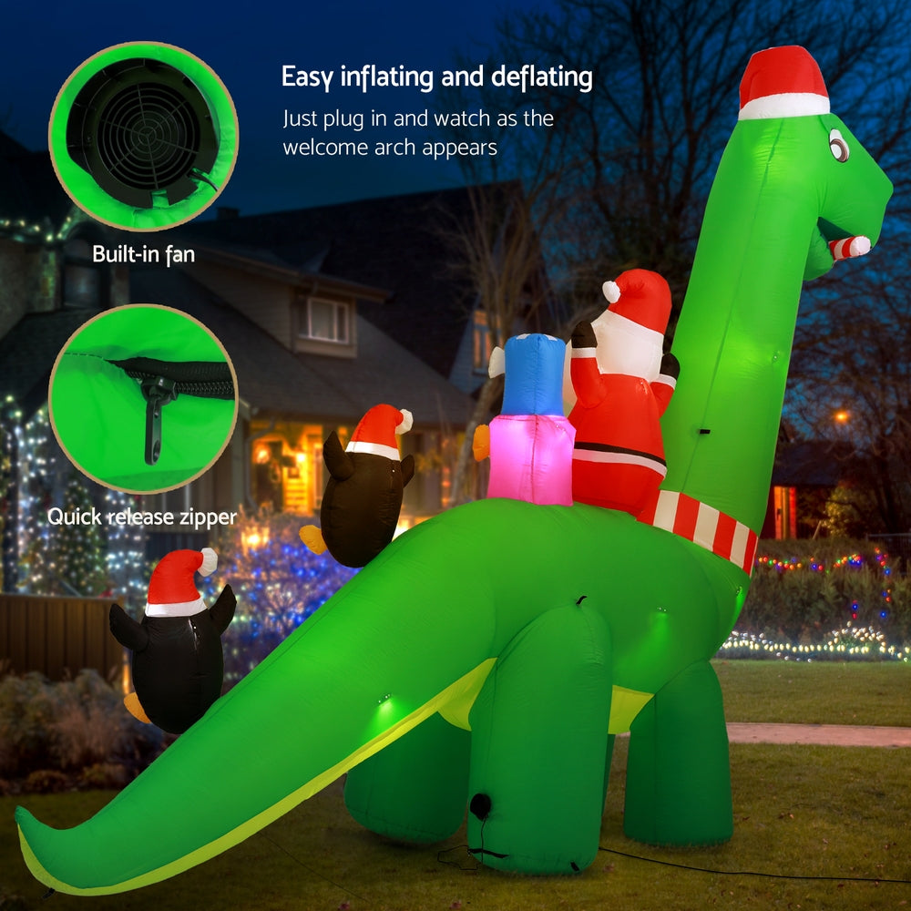 3.8m Santa Riding a Dinosaur Christmas Inflatable - Homecoze