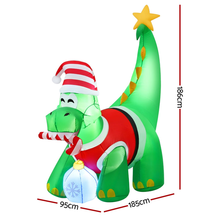 Jingle Jollys Christmas Inflatable Dinosaur 1.86M Height LED Decorations Illuminated - Homecoze