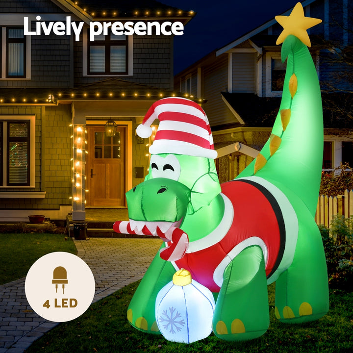 Jingle Jollys Christmas Inflatable Dinosaur 1.86M Height LED Decorations Illuminated - Homecoze