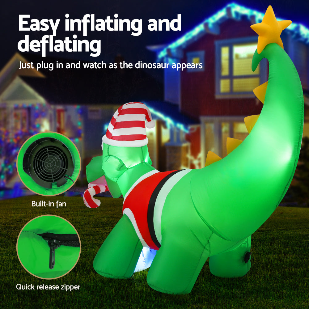 Jingle Jollys Christmas Inflatable Dinosaur 1.86M Height LED Decorations Illuminated - Homecoze