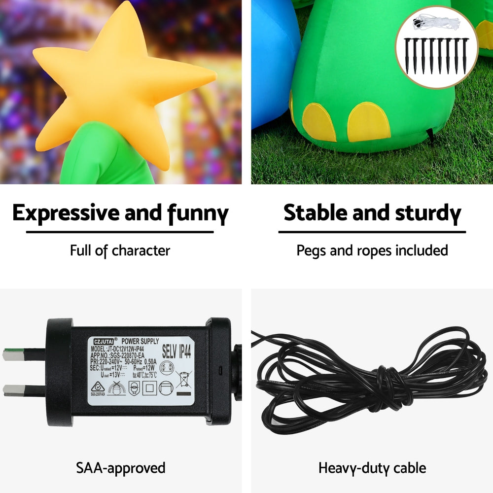 Jingle Jollys Christmas Inflatable Dinosaur 1.86M Height LED Decorations Illuminated - Homecoze