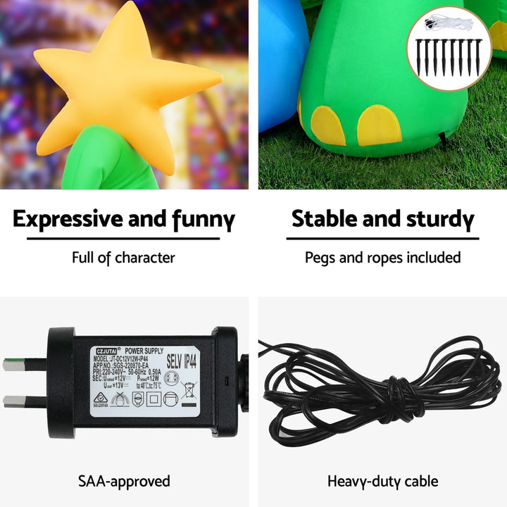 Jingle Jollys Christmas Inflatable Dinosaur 1.86M Height LED Decorations Illuminated - Homecoze