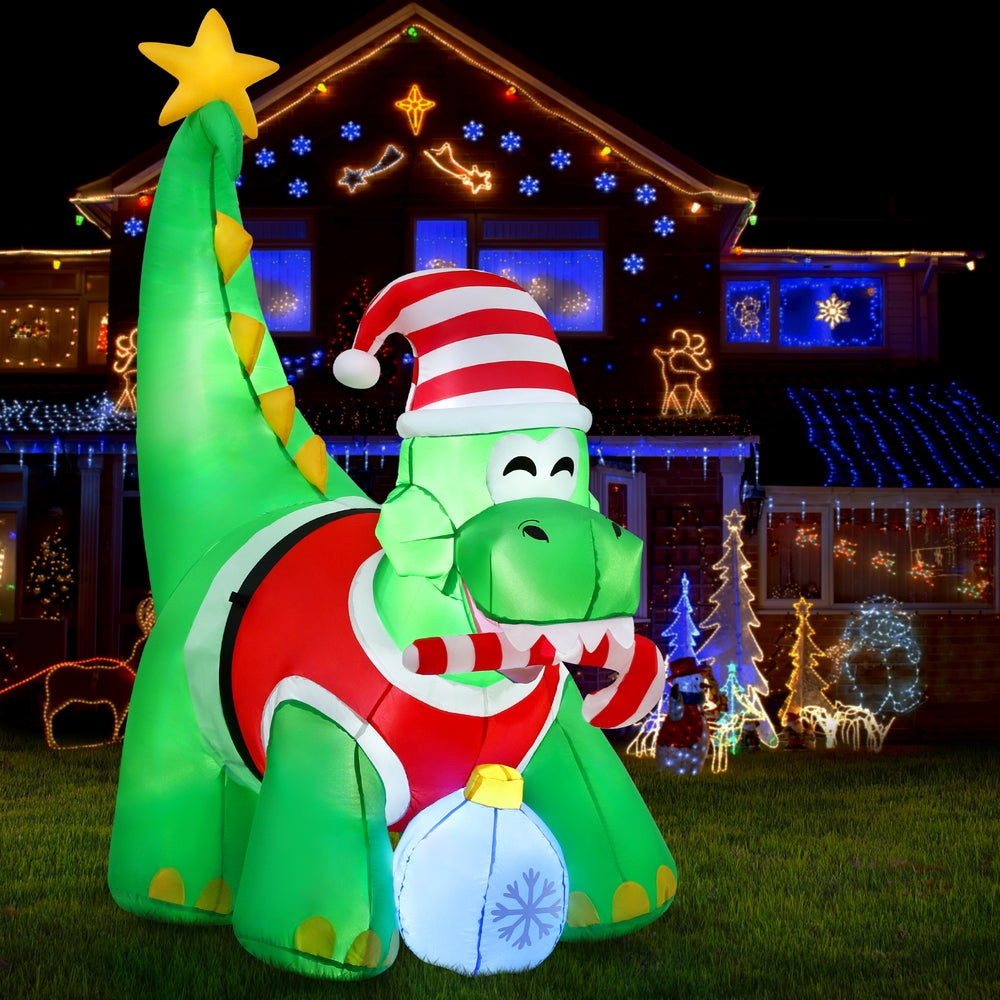 Jingle Jollys Christmas Inflatable Dinosaur 1.86M Height LED Decorations Illuminated - Homecoze