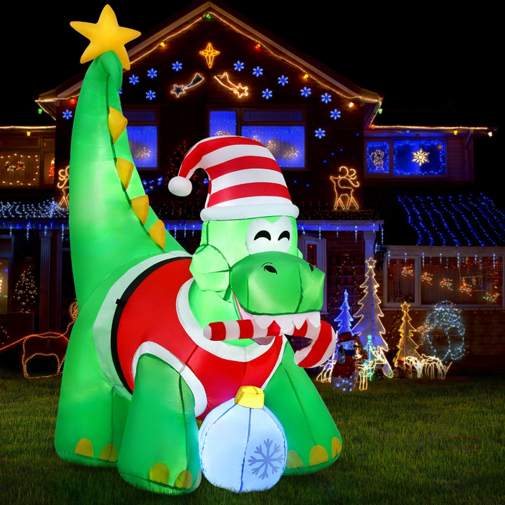 Jingle Jollys Christmas Inflatable Dinosaur 1.86M Height LED Decorations Illuminated - Homecoze