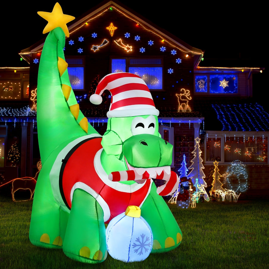 Jingle Jollys Christmas Inflatable Dinosaur 1.86M Height LED Decorations Illuminated - Homecoze