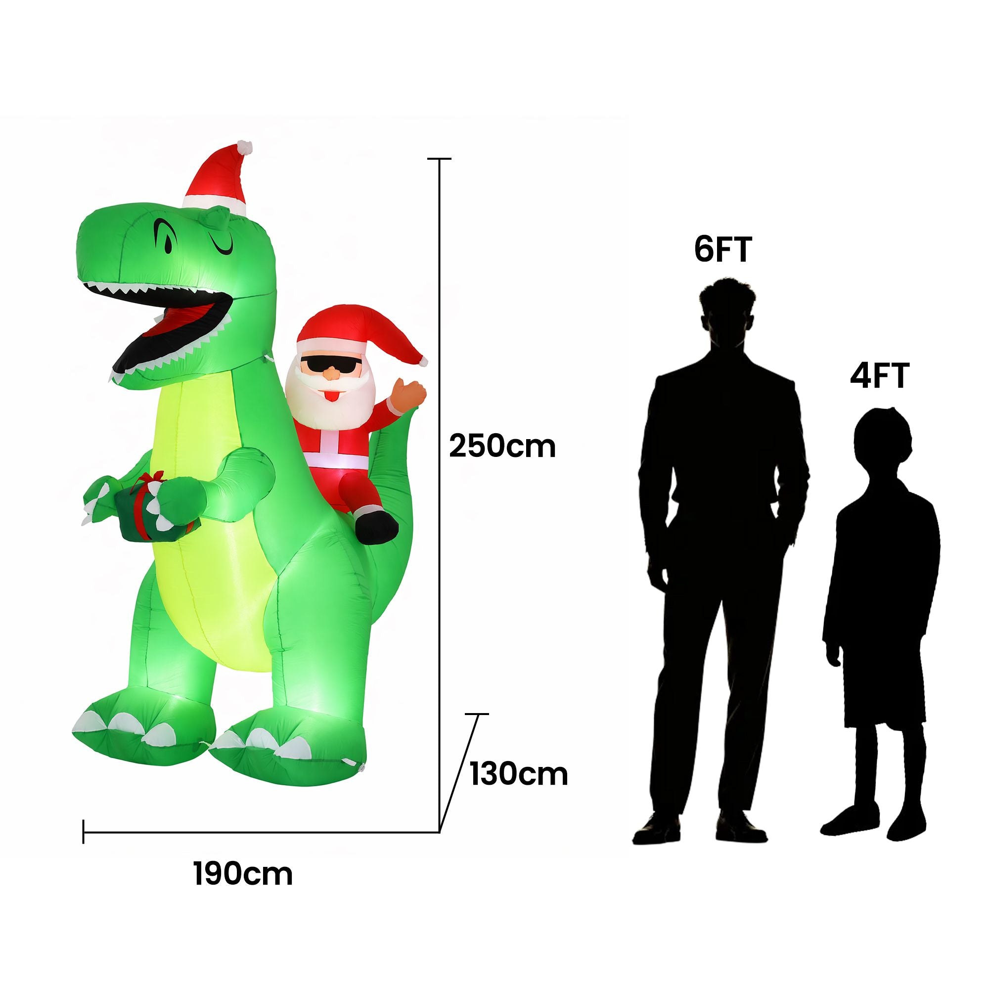 2.5m Festive Dinosaur LED Christmas Inflatable