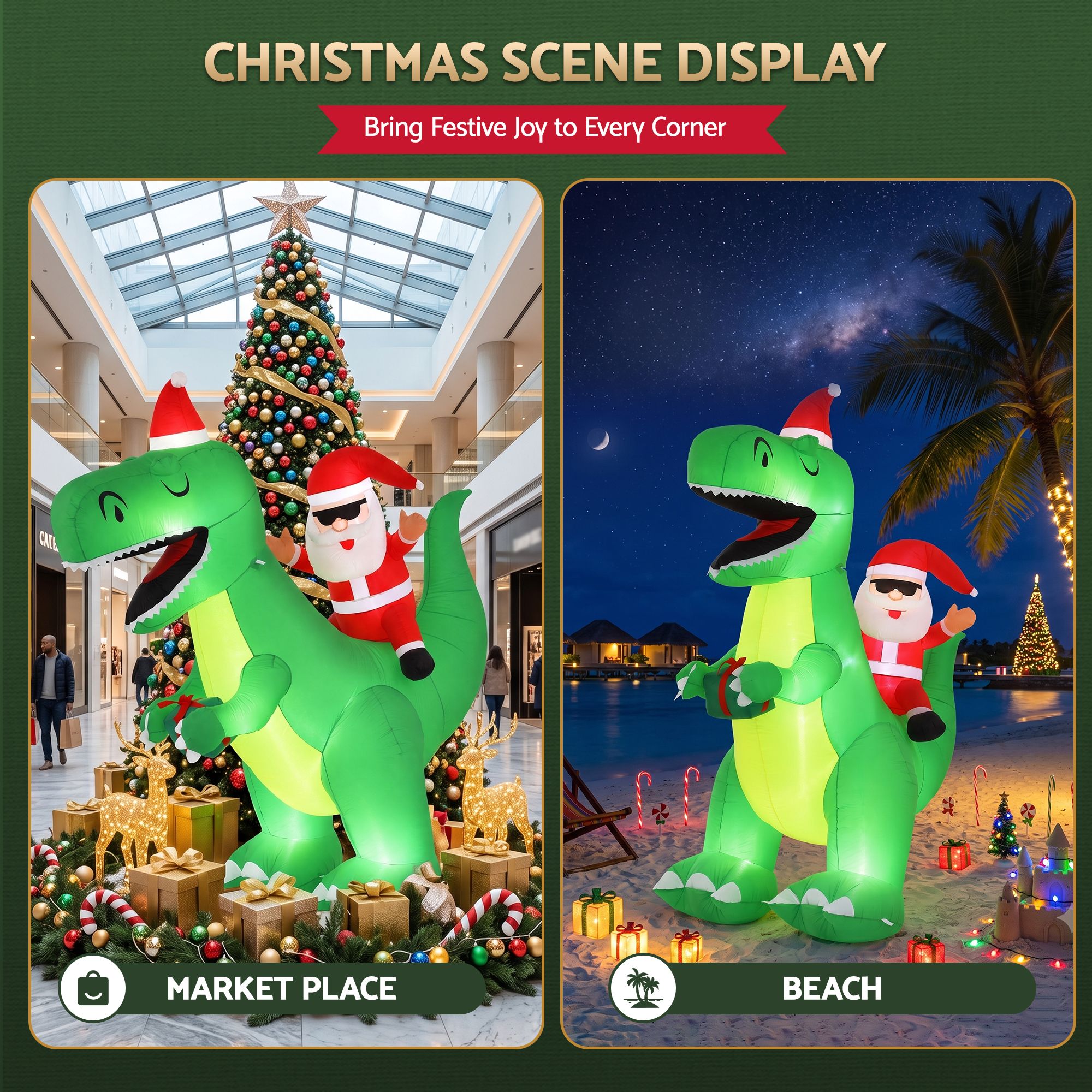 2.5m Festive Dinosaur LED Christmas Inflatable