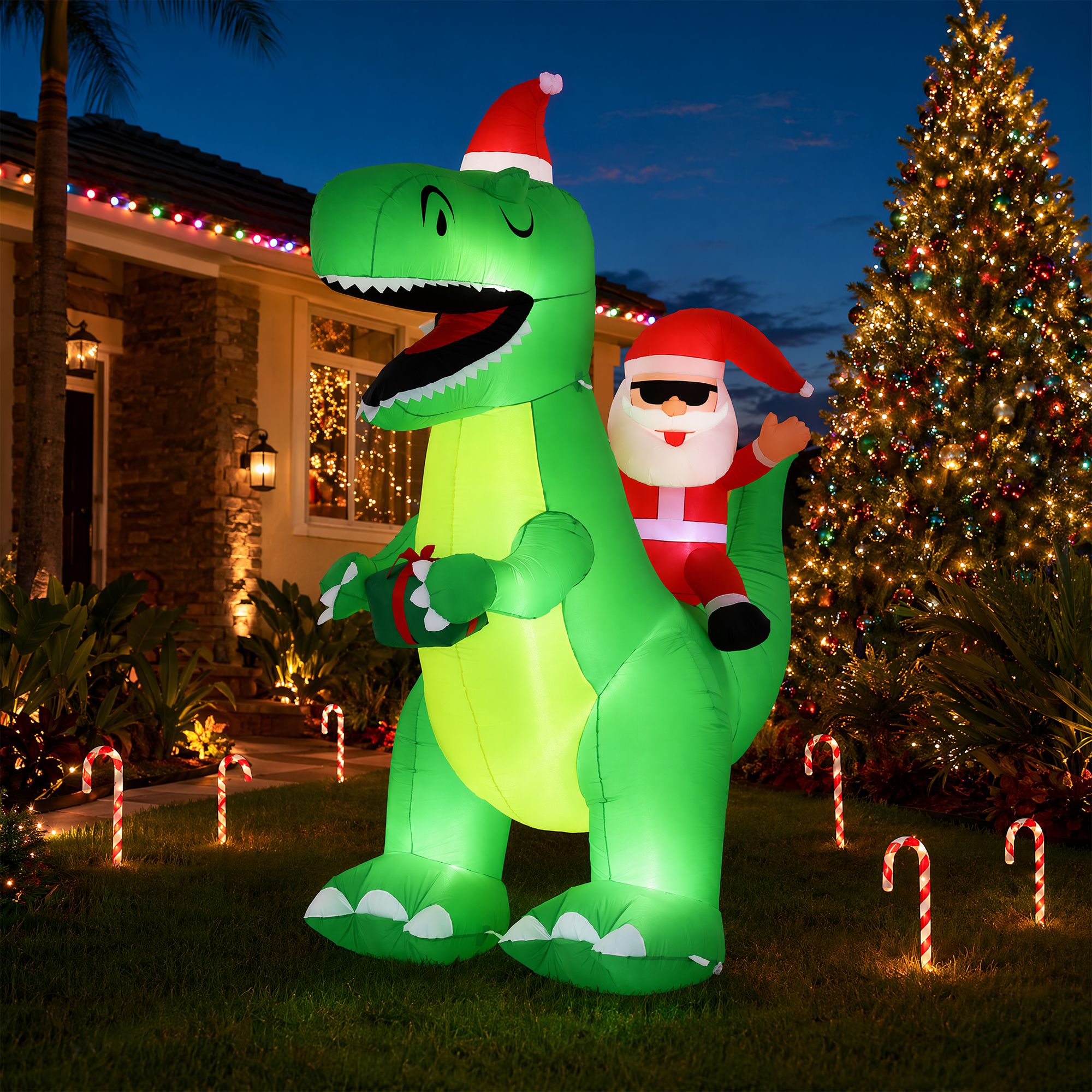 2.5m Festive Dinosaur LED Christmas Inflatable