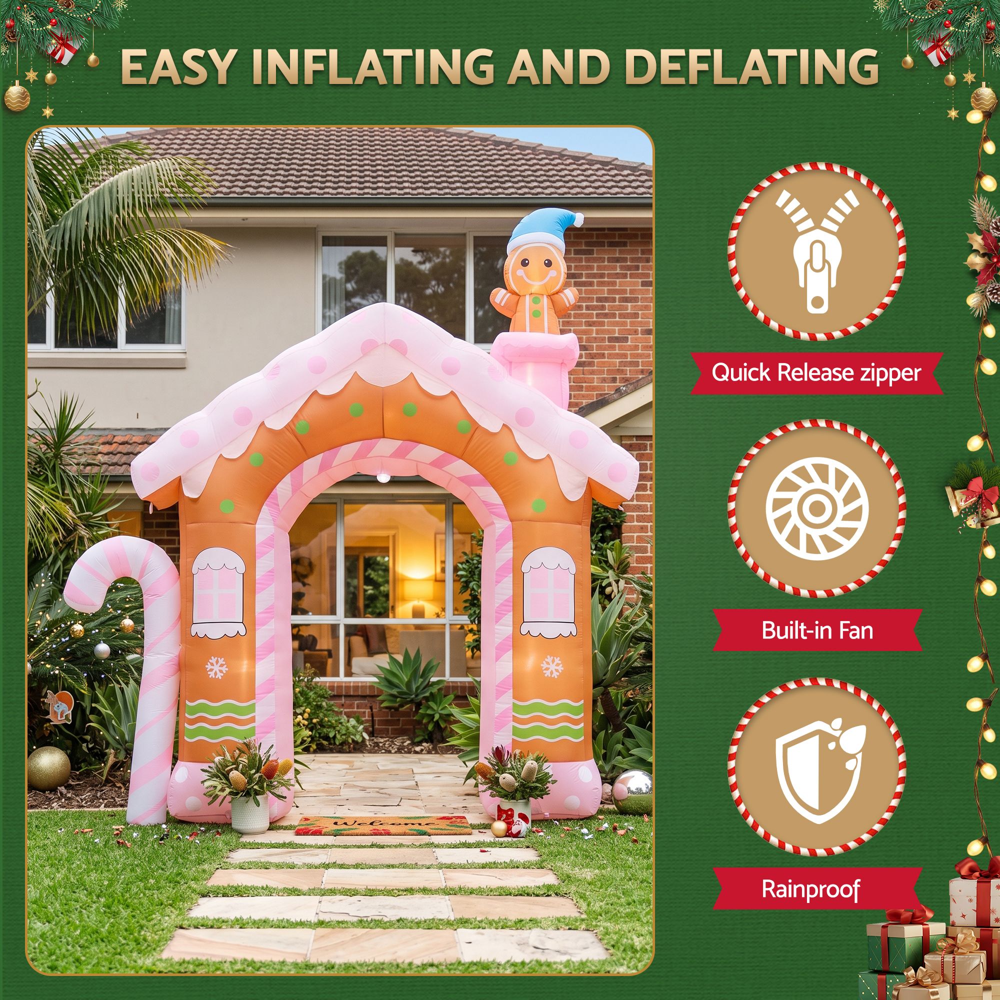 3.2m Gingerbread Archway LED Christmas Inflatable