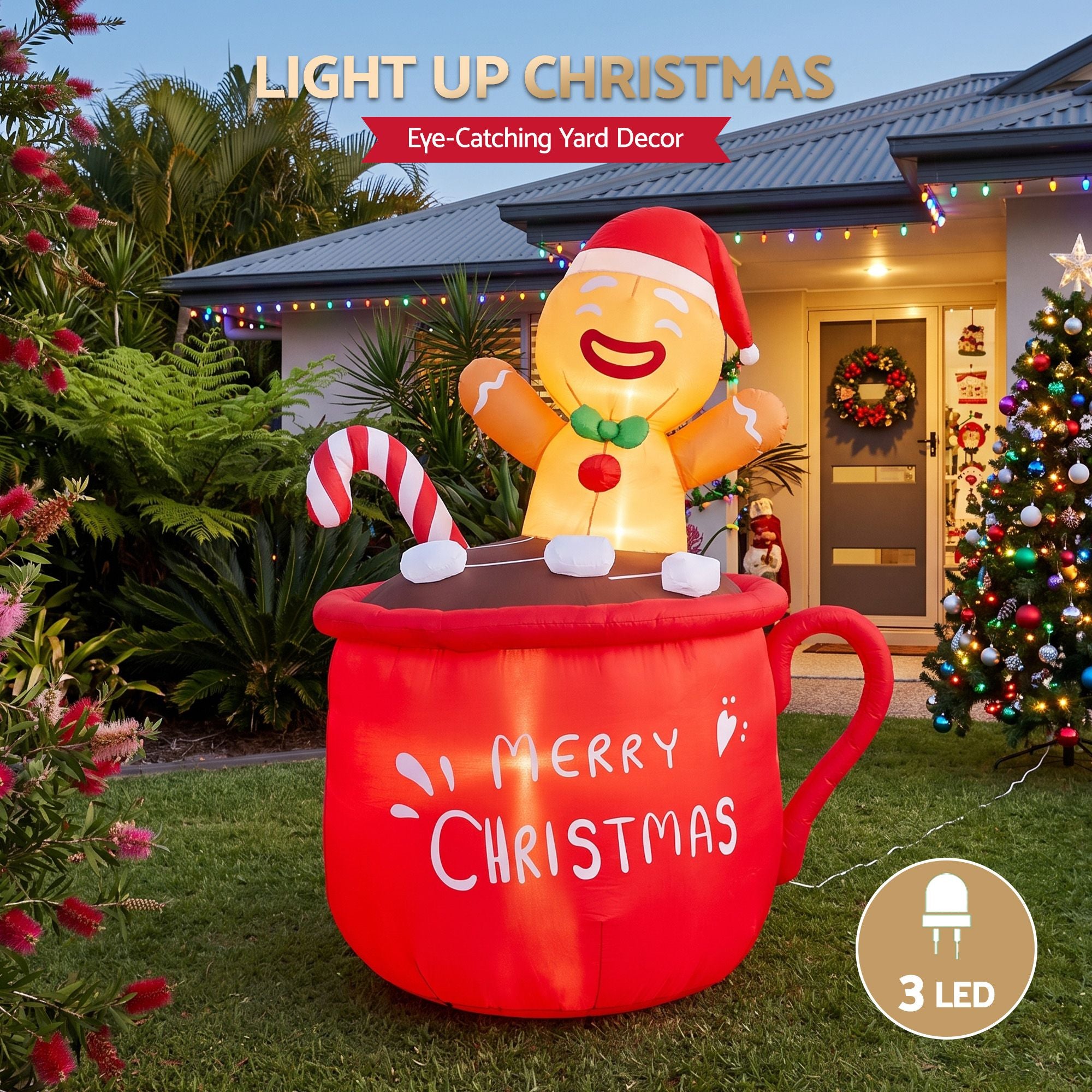 1.9m Gingerbread Cocoa Mug LED Christmas Inflatable