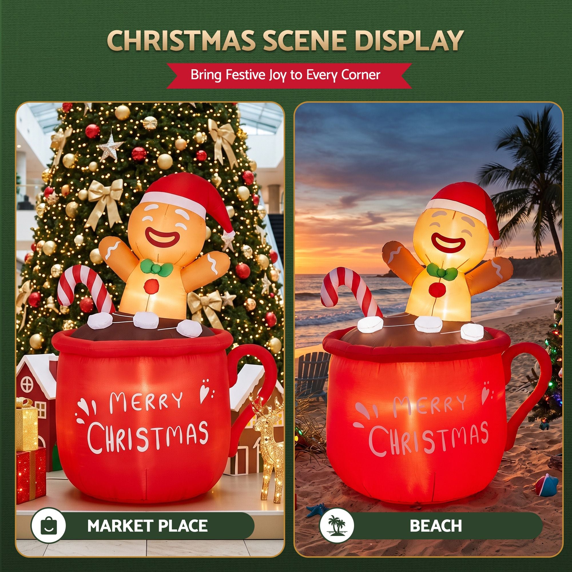 1.9m Gingerbread Cocoa Mug LED Christmas Inflatable