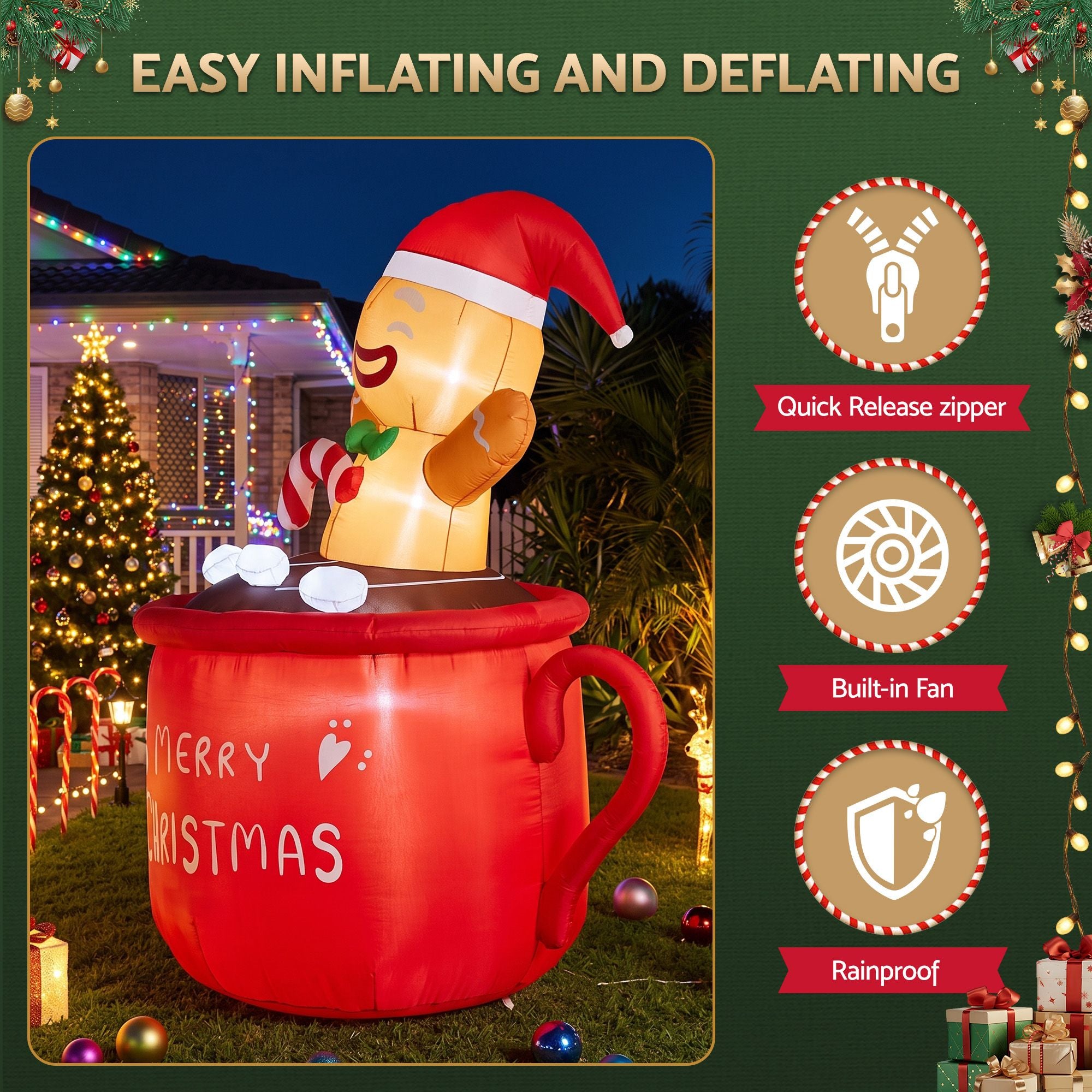 1.9m Gingerbread Cocoa Mug LED Christmas Inflatable